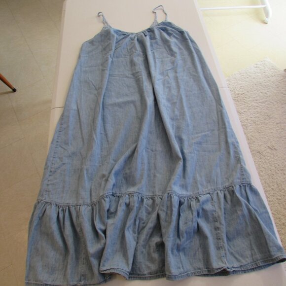 GAP Cotton Spaghetti Strap Tiered Hem Light Indigo Maxi Dress Oversized Medium - Picture 10 of 15
